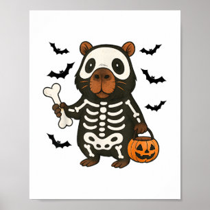 カピバラおもしろいスケルトンかぼちゃハロウィーンの衣装 ポスター