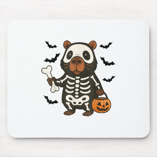 カピバラおもしろいスケルトンかぼちゃハロウィーンの衣装 マウスパッド (正面)