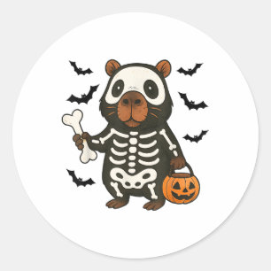 カピバラおもしろいスケルトンかぼちゃハロウィーンの衣装 ラウンドシール