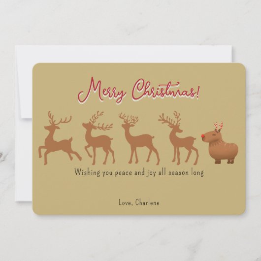 カピバラおもしろいトナカイ金ゴールドクリスマスカード シーズンカード (正面)