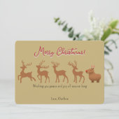 カピバラおもしろいトナカイ金ゴールドクリスマスカード シーズンカード (スタンド正面)