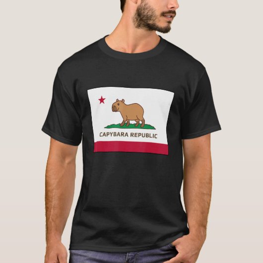 カピバラおもしろい共和国カリフォルニア国旗 Tシャツ (正面)