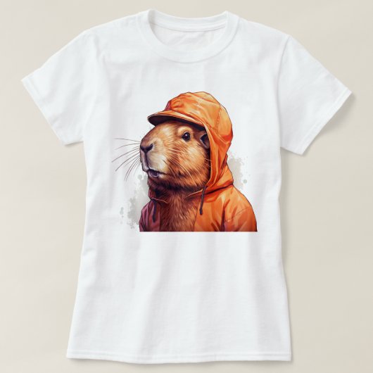 カピバラおもしろい帽 Tシャツ (デザイン正面)