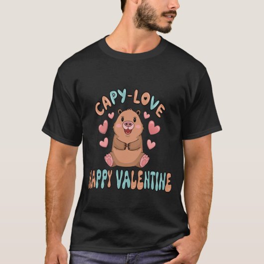 カピバラかわいいバレンタインシャツ Tシャツ (正面)