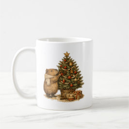 カピバラがクリスマスツリーを飾る レトロなギフト コーヒーマグカップ
