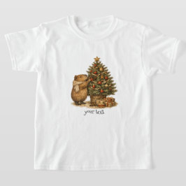 カピバラがクリスマスツリーを飾る レトロなギフト Tシャツ
