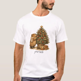 カピバラがクリスマスツリーを飾る レトロなギフト Tシャツ