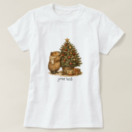 カピバラがクリスマスツリーを飾る レトロなギフト Tシャツ