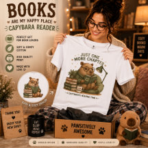 カピバラが本を読むTシャツ - あと一章だけ