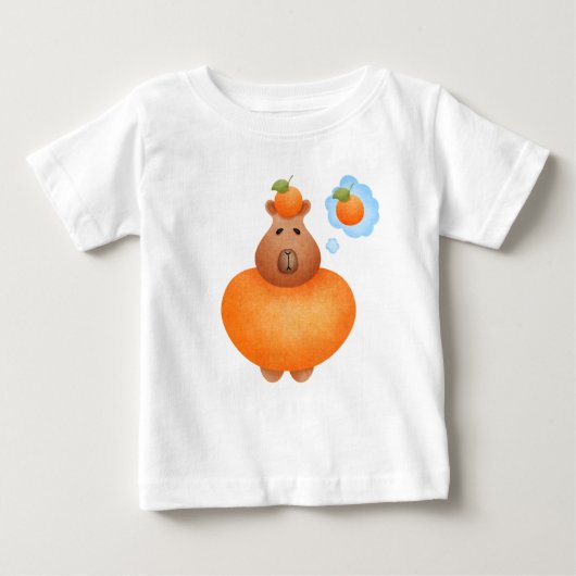 カピバラとオレンジおもしろい色 ベビーTシャツ (正面)