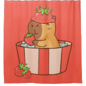 カピバラとストロベリーカーテン | かわいい果物 シャワーカーテン (正面)