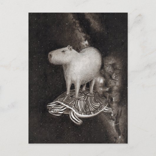 カピバラとテラピ飛んでいるン通り宇宙スケッチ ポストカード (正面)