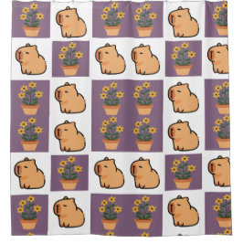 カピバラと花シャワーカーテン | かわいい動物 シャワーカーテン