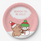 カピバラと雪だるまシーズンかわいいすてきへ ペーパープレート (正面)
