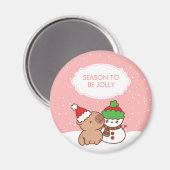 カピバラと雪だるまシーズンかわいいすてきクリスマス マグネット (正面/裏面)