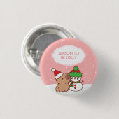 カピバラと雪だるまシーズンかわいいすてきクリスマス 缶バッジ (正面&裏面)