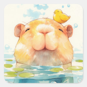 カピバラと鳥の友達 スクエアシール
