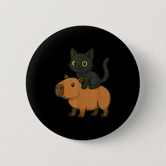カピバラと黒猫が好きな人への面白いギフト　ママ　パパ　子供たちへ 缶バッジ (正面)