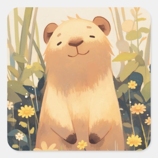カピバラのいたずらな笑顔 スクエアシール (正面)