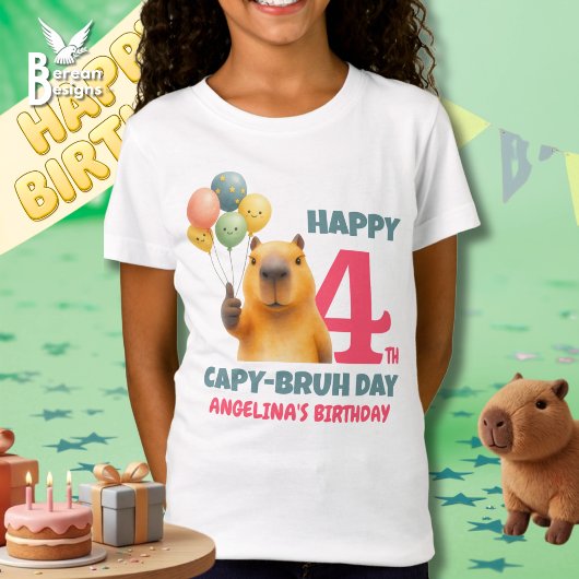 カピバラのお誕生日おめでとう カスタム4歳の誕生日グッズ Tシャツ