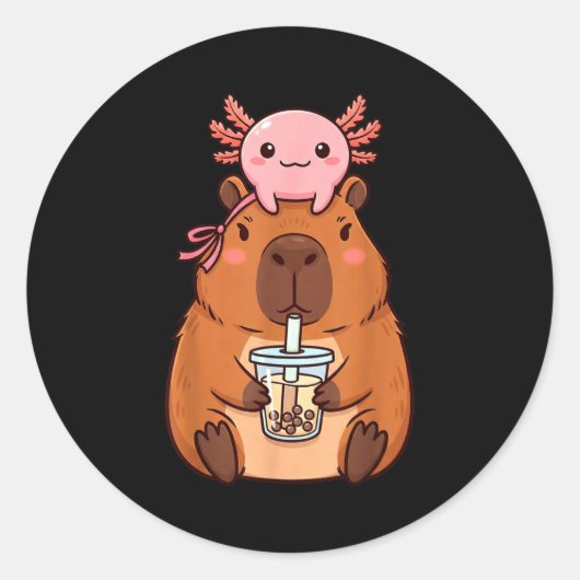 カピバラのかわいいボバティー ラウンドシール (正面)