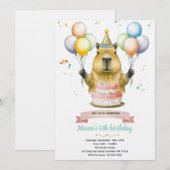 カピバラのかわいい誕生日招待状 招待状 (正面/裏面)