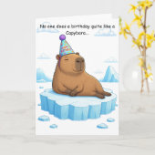 カピバラののんびり誕生日グリーティング カード (黄色い花)
