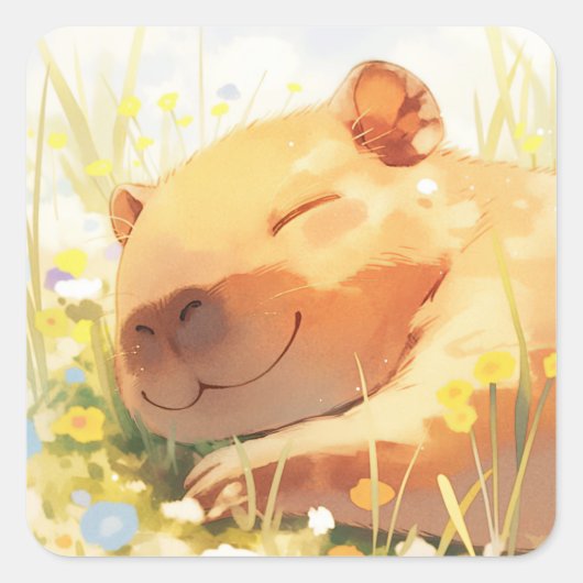 カピバラのように幸せ スクエアシール (正面)