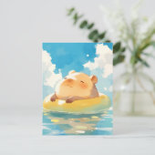 カピバラのイエロー浮き輪サマー ポストカード (スタンド正面)