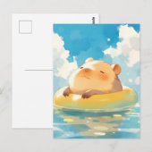カピバラのイエロー浮き輪サマー ポストカード (正面/裏面)