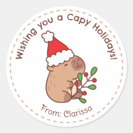 カピバラのクリスマスステッカーおもしろいかわいい ラウンドシール