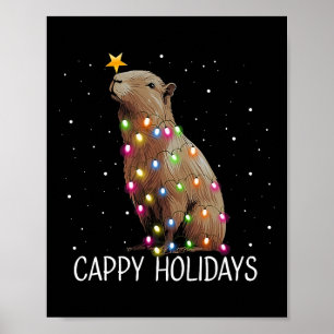 カピバラのクリスマスライトで楽しい帽子をかぶった休日 ポスター