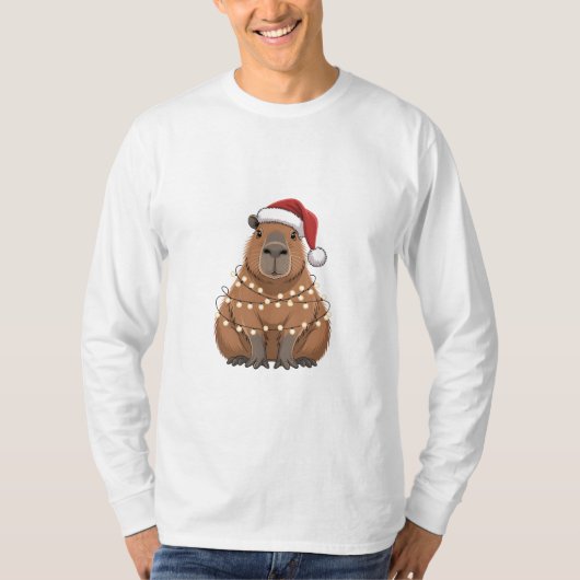 カピバラのクリスマス マッチング クリスマサンタ Tシャツ (正面)