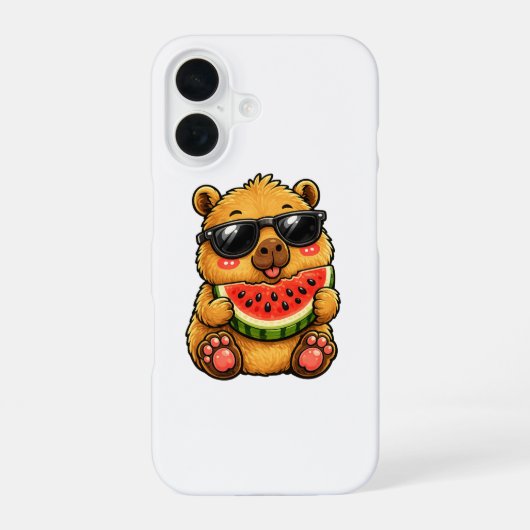 カピバラのクールなスイカサマー iPhone 16ケース (裏面)