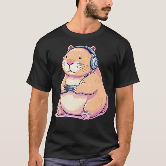 カピバラのゲーミング・ユーモア Tシャツ (正面)