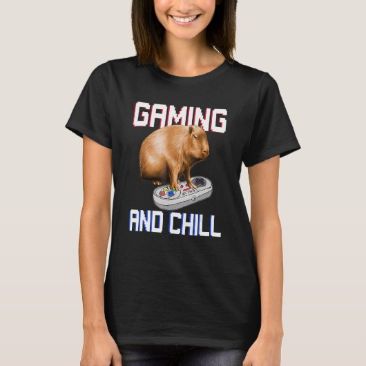 カピバラのゲームプレイ 動物 カピバラ Tシャツ (正面)