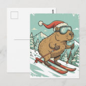 カピバラのスキー　クリスマス　ウィンタースポーツ　面白いデザイン ポストカード (正面/裏面)