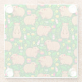 カピバラのスケッチと春の花付き緑 ガラスコースター (裏面)