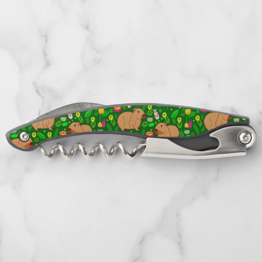 カピバラのスケッチと春の花付き緑 ソムリエナイフ (裏面)