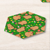 カピバラのスケッチと春の花付き緑 ペーパーコースター (アングル)