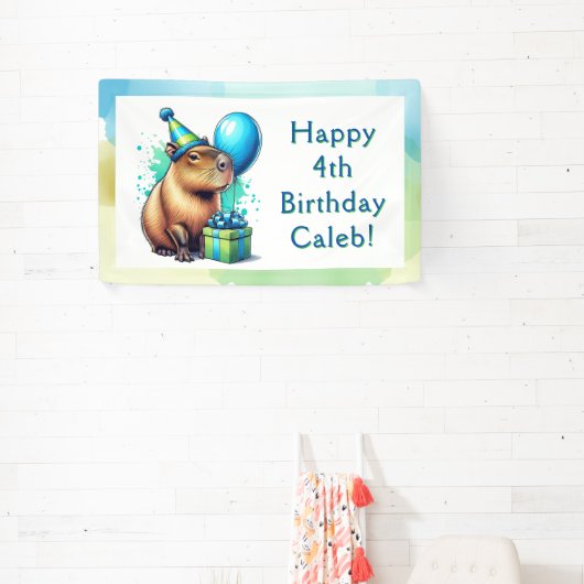 カピバラのテーマの男の子の誕生日パーティーのオーダーメイド 横断幕 (インサイチュ)