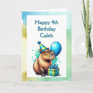 カピバラのテーマの男の子の誕生日パーティー オリジナル カード