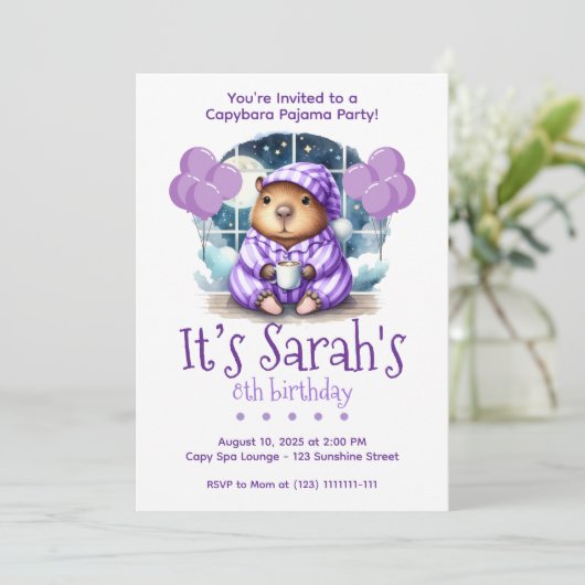 カピバラのパジャマ誕生日パーティー招待状 招待状 (スタンド正面)