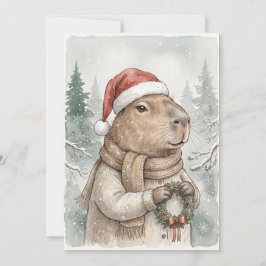 カピバラのビンテージクリスマスウッドランドホリデーフォレスト ノートカード