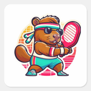 カピバラのピックルボール選手のステッカー - スタイリッシュ スクエアシール