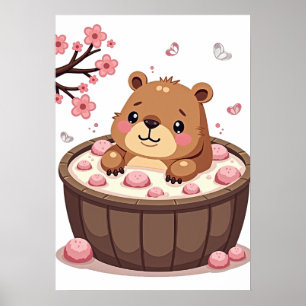 カピバラのホットタブ リラクゼーション バスボム 桜 ポスター