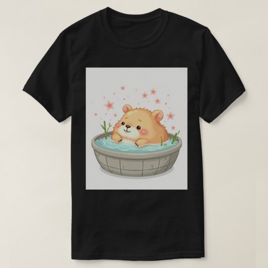 カピバラのホットタブ リラクゼーション リラックス バイブス スパ デイ コ Tシャツ (デザイン正面)