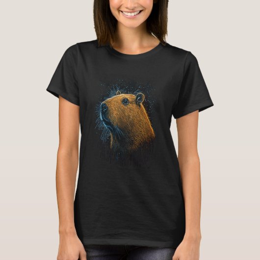 カピバラのレトロイラスト Tシャツ (正面)