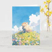 カピバラの丘の見晴らし カード (黄色い花)