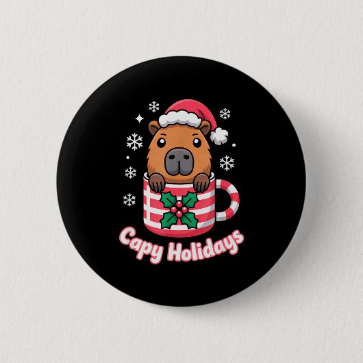 カピバラの休日 かわいいカピバラ クリスマス サンタ帽子 缶バッジ (正面)